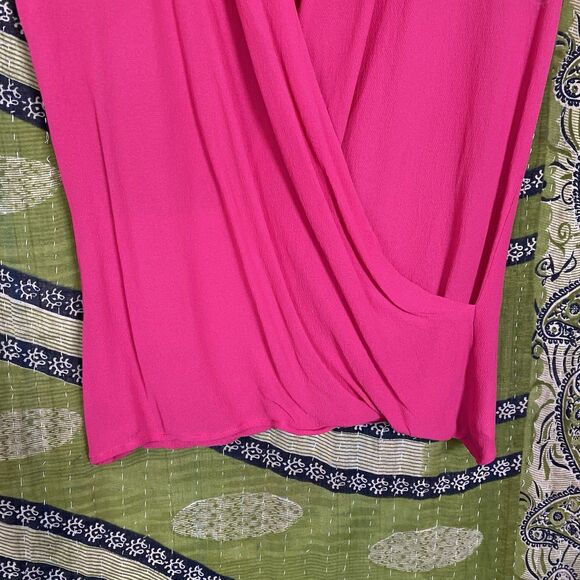 Vintage 80's Giorgio Armani Magenta Silk Semi-Sheer Wrap Front Blouse Size 10 - Picture 5 of 16